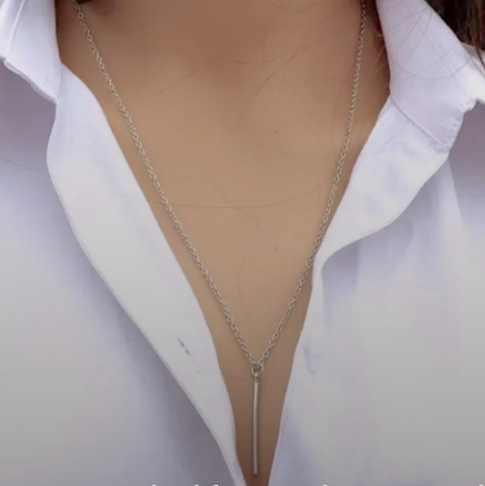 NWT Silver Bar Minimalist Necklace 18"-20" matching chain with lobster clasp.NEW - Picture 5 of 7